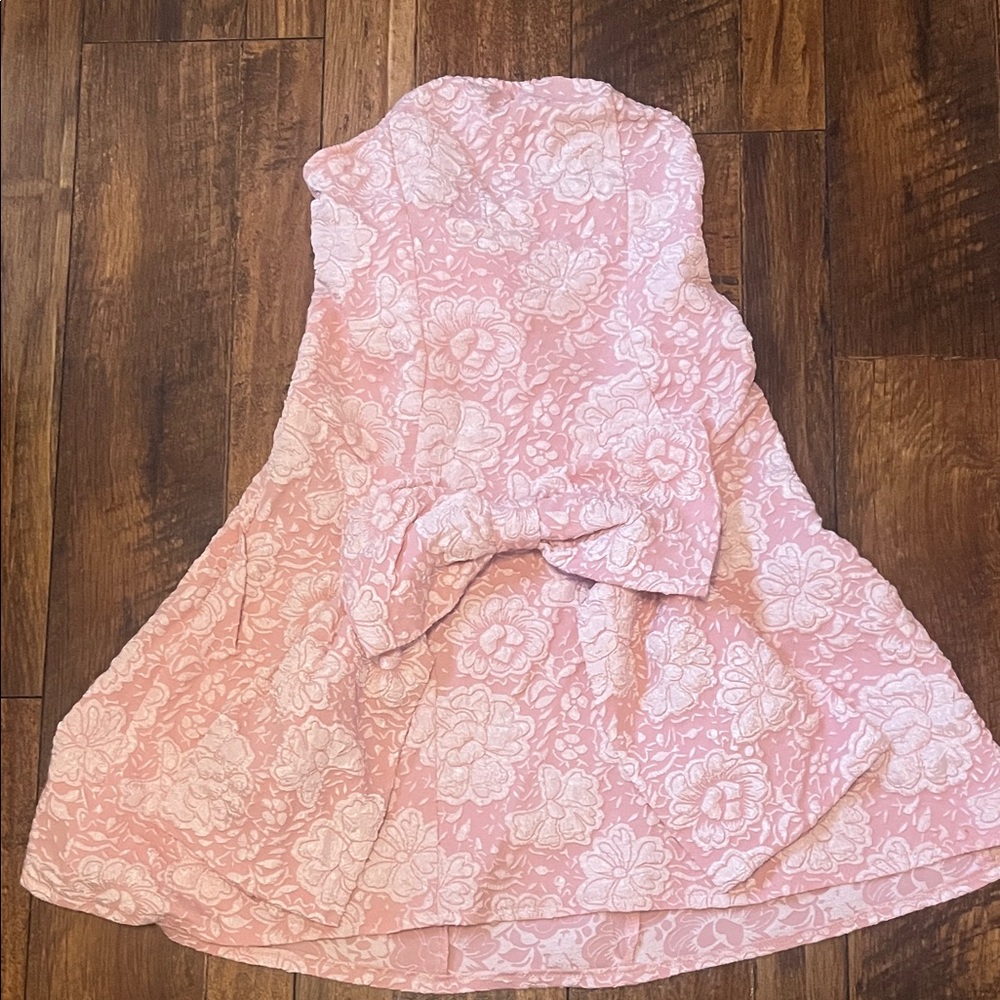 Pink Floral Strapless Dress Silk Corset